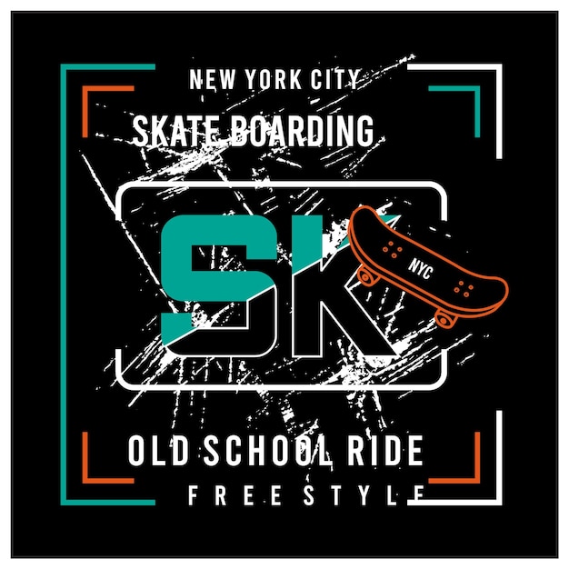 Vector sk skateboarding typography with silhouette illustration skateboarding tshirt design