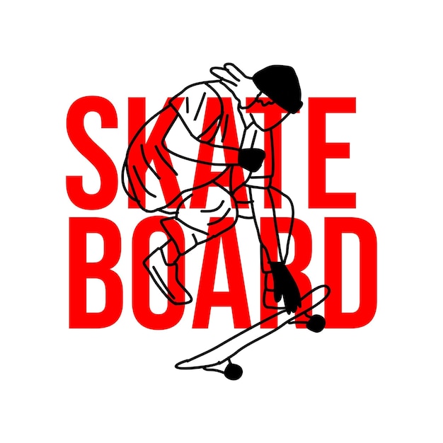 The skate board player in black is jumping and stylish simple vector line art gooding for tshirt