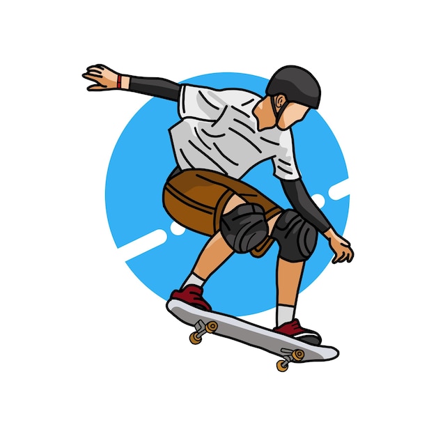 The skate board player in black is jumping and stylish simple vector line art