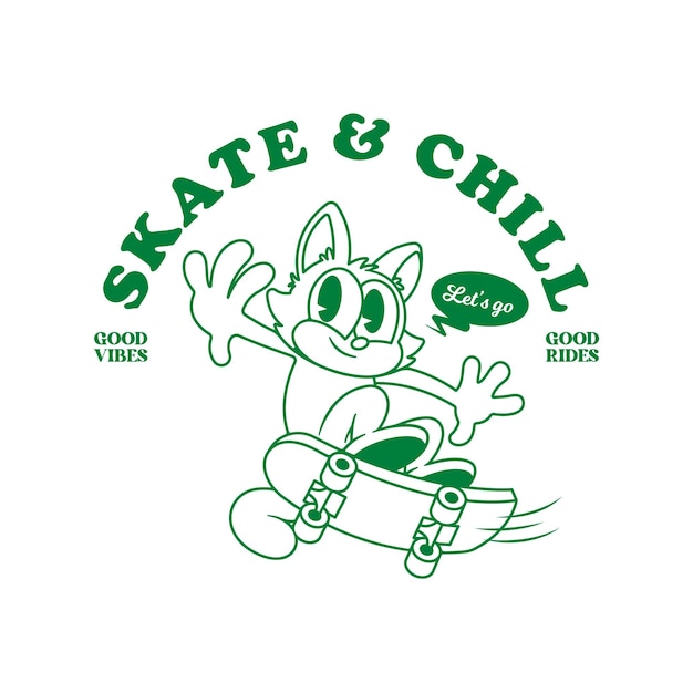 Skate and chill retro cartoon skating illustration vintage tshirt design