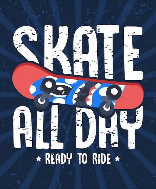 Vector skate de hele dag typografie met skateboardposterconcepten