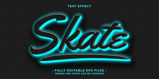 Skate neon glowing blue text effect editable eps cc