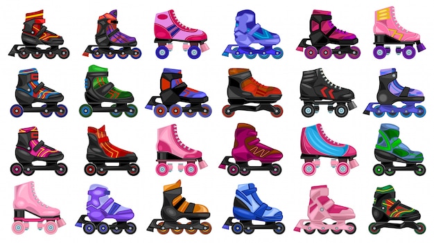 Vector skate roller  cartoon set icon.  illustration rollerskate on white background.  cartoon set icon skate roller.