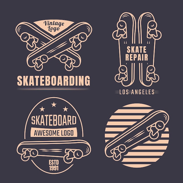 Skateboard classic icon set