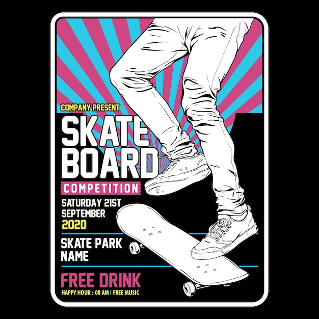 Poster di concetto di skateboard tempelate