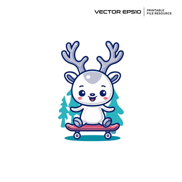 Vector skateboard deer character illustration mascot logo design vector eps 10