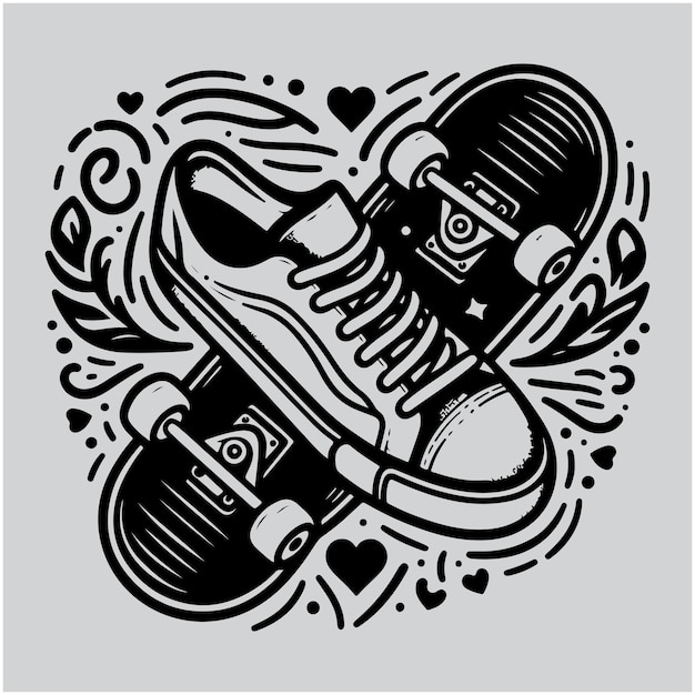 Vector skateboard en hartvorm vector illustratie