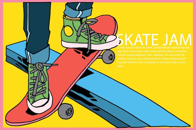 skateboard handgetekende illustratie voor sjablonen en posters 006