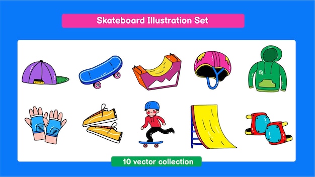 Set di illustrazioni per skateboard