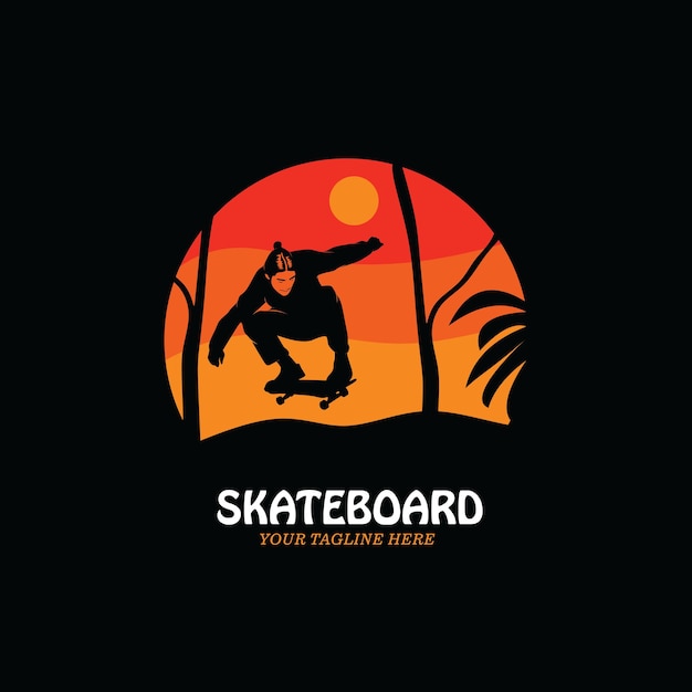 森の中のスケートボードのロゴのシルエット