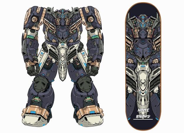 skateboard mecha machine illustration premium vector