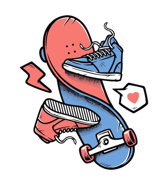 Vector skateboard and a pair of shoes illustration