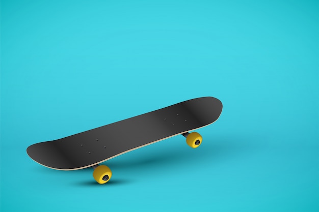 Vettore skateboard su sfondo blu pastello
