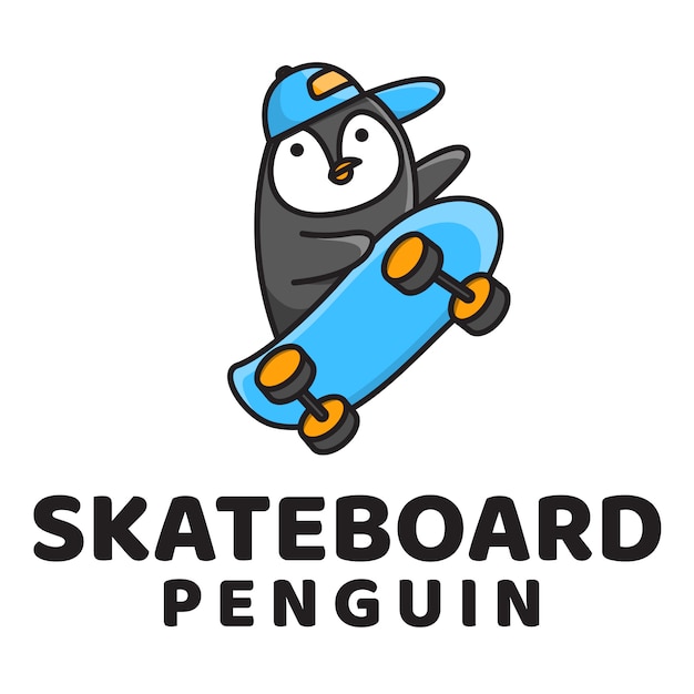 Skateboard Penguin Cute Logo sjabloon