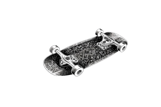 Skateboard sketch engraving vector illustration Isolated flat vector illustration