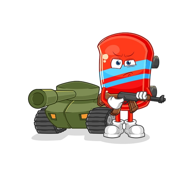 The skateboard soldier with tank character cartoon mascot vector