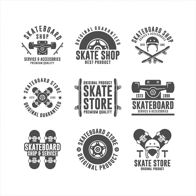 Vector skateboard store design logo collection