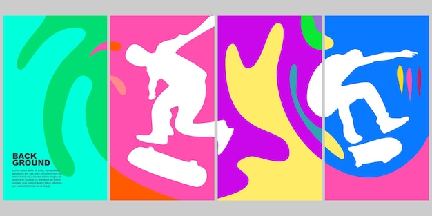 Skateboard summer color pop sfondo verticale impostato per poster social media