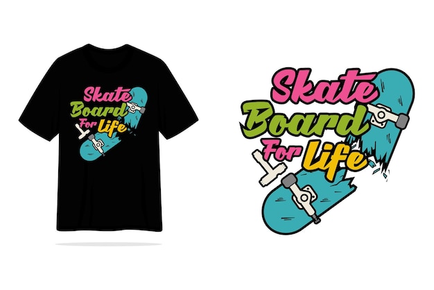 Skateboard voor het zwart-witte ontwerp van de levenst-shirt