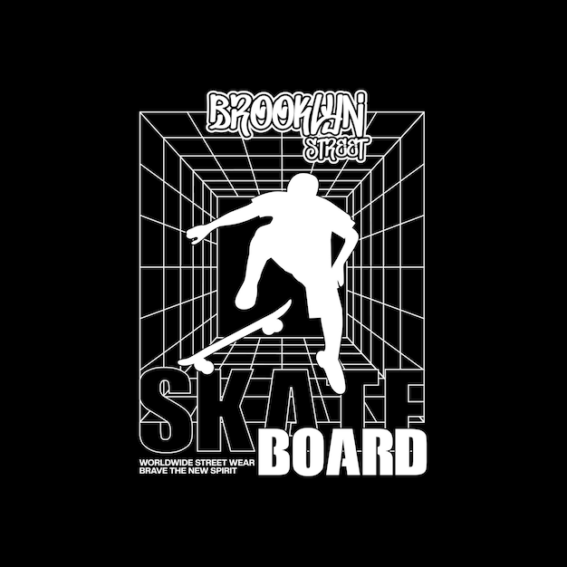 Skateboarden, Brooklyn, freestyle actie, typografie grafisch ontwerp, voor t-shirt prints,