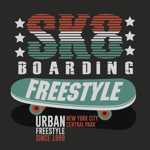 Skateboarden t-shirt grafisch kledingontwerp. freestyle new york city skate board typografie embleem tee stempel graphics. vector