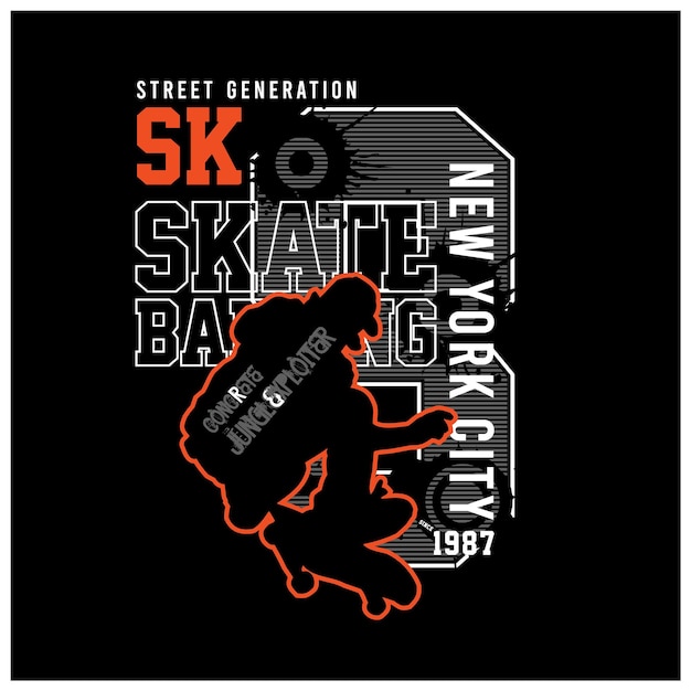 Vector skateboarden typografie grafisch tshirt ontwerp vectorillustratie