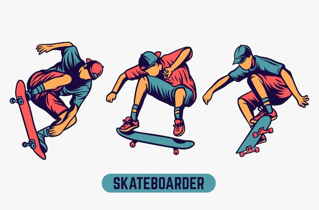 Skateboarder gekleurde illustratiereeks
