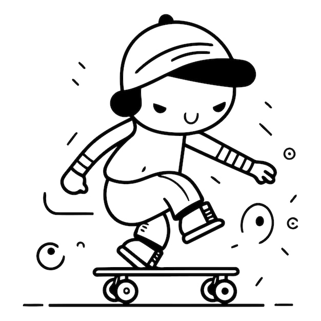 Vector skateboarder met pet op skateboard