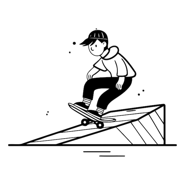 Vector skateboarder riding on ramp in flat style