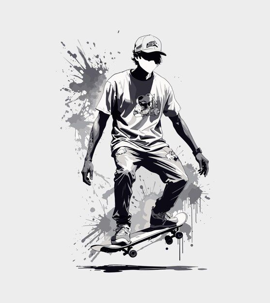 skateboarder silhouet graffiti stijl vector illustratie