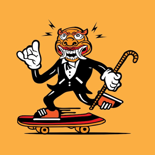 ベクトル スケート ボードの黒猫のタキシード マスコット キャラクター デザイン手描きのベクトル