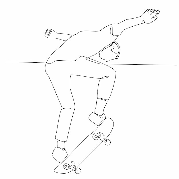 Vettore disegno a tratteggio continuo di skateboard