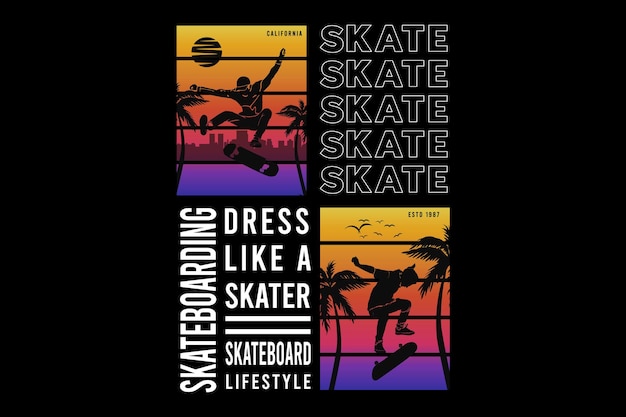 Skateboarding, design sleety retro style.