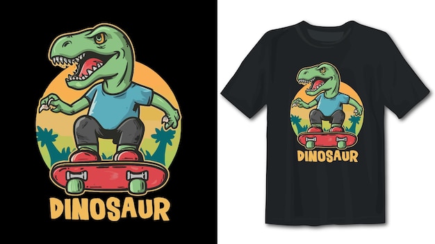 Skateboarding dinosauro t-shirt design premium