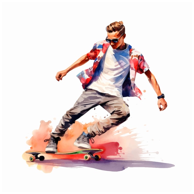 Skateboarding freestyle watercolor paint ilustration