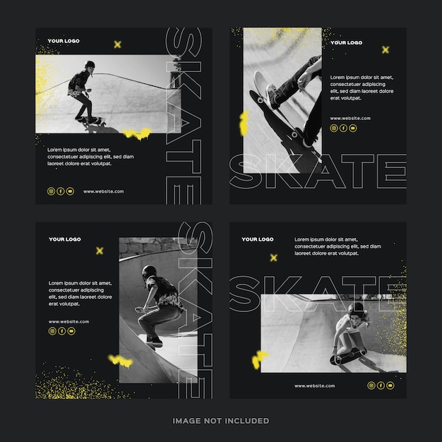 Vector skateboarding instagram post set