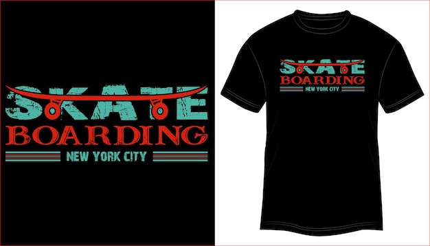 Skateboarding new york city t-shirt design tipografia illustrazione vettoriale