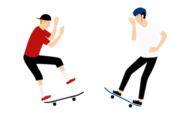 Vector skateboarding problems accidents men colliding with other skaters