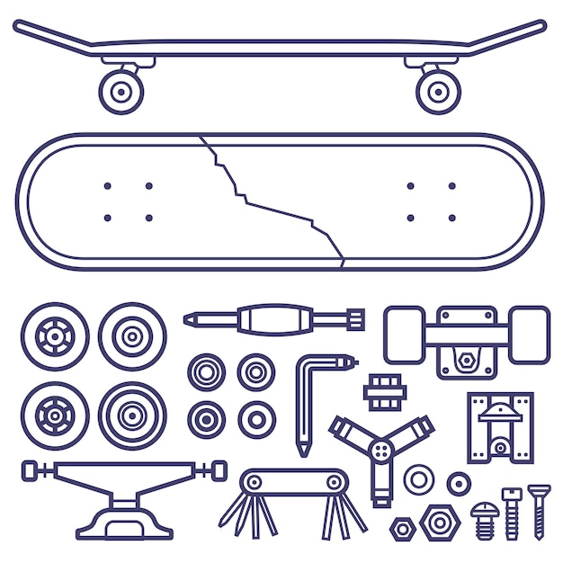 Skateboarding Repair Icon Set