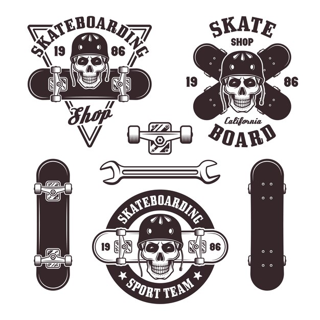 Vettore set di emblemi per lo skateboard