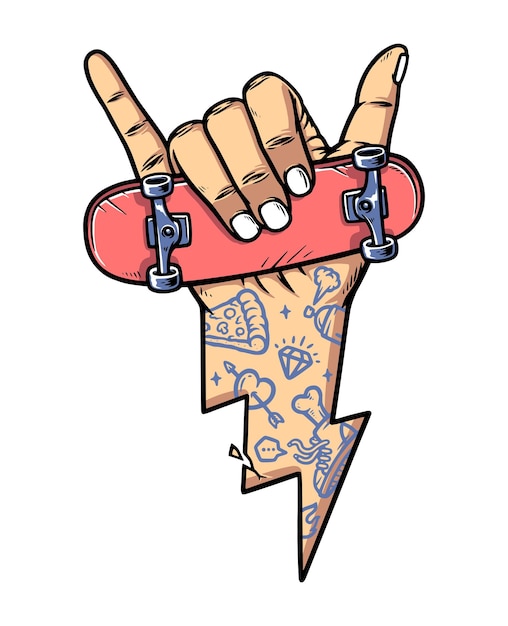 skateboarding shaka hand with lightning shape