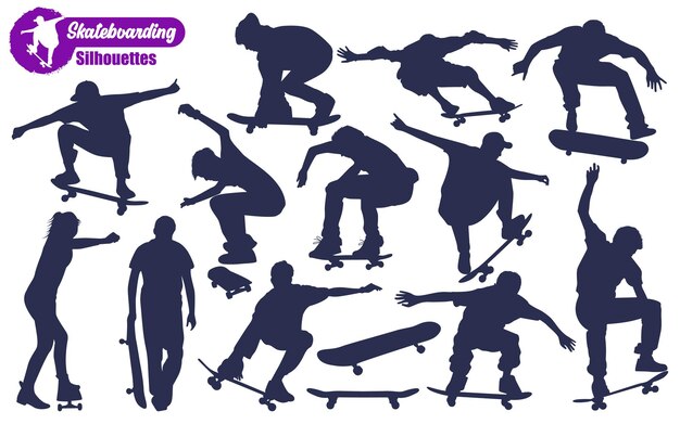 Skateboarding or Skateboarder Silhouettes Vector illustration