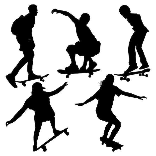 Vector skateboarding or skateboarder silhouettes vector illustration