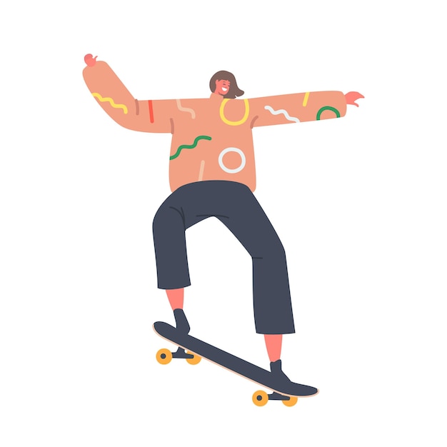 벡터 스케이트보드 청소년 도시 문화와 거리의 청소년 활동 익스트림 스포츠 십대 소녀는 스케이트 공원에서 시간을 보냅니다.