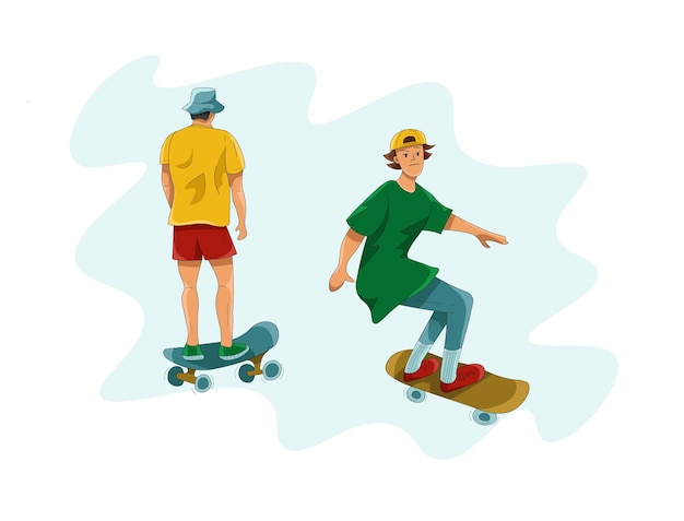 Vector skater boys flat cartoon style set