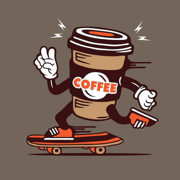 Skater coffee cup to go skateboarding character design