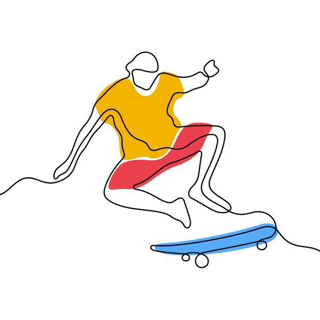 Vector skater continuous line colourful vector illustration skateboarding illustration