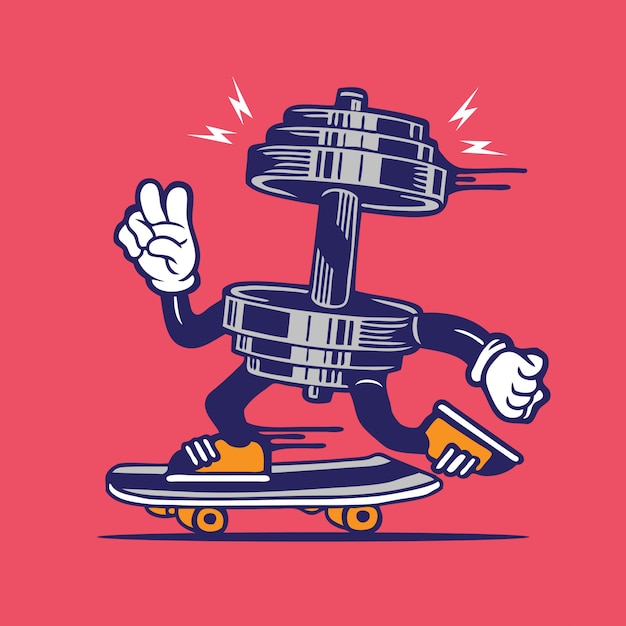 Vector skater dumbbell fitness skateboarding character design