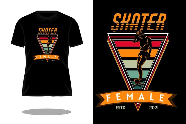 スケーター女性シルエットレトロTシャツデザイン