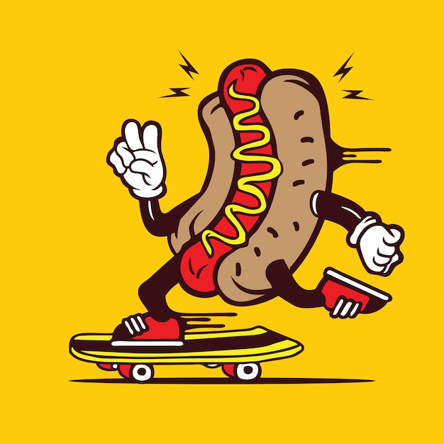 Vector skater hot dog skateboarding character design